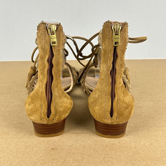 Coach Via Demi Wedge Sandals Tassel Lace Up Womens 8.5 Tan Leather - Picture 4 of 10